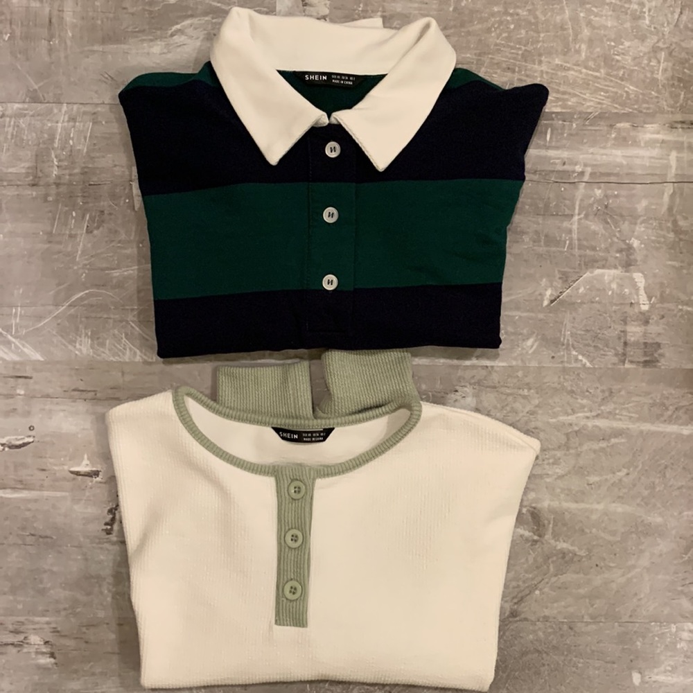 2 SHEIN Long Sleeve Cropped Shirts, XS